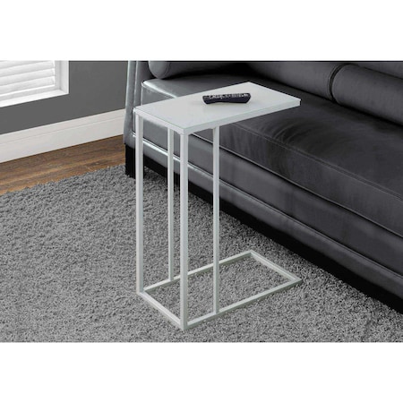 Accent Table - White Metal With Frosted Tempered Glass